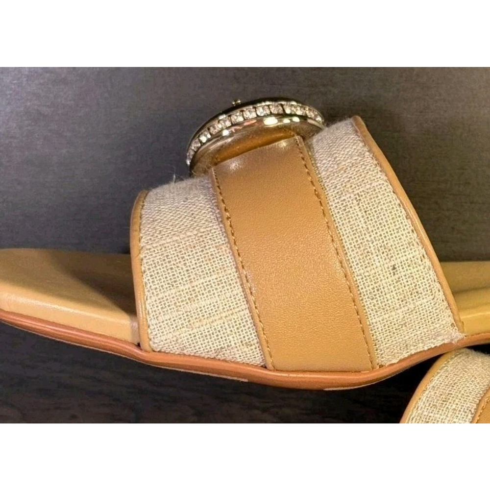 Naturalizer Elegant Rhinestone Buckle Strap Flat Sandals SZ 7.5 M Khaki Beige - Picture 8 of 12